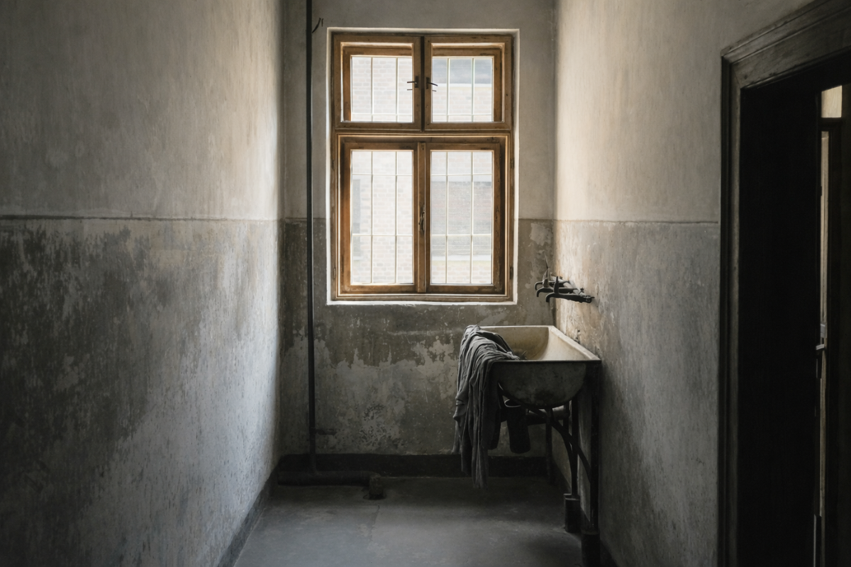 Auschwitz Birkenau Prison Washroom Interior Exhibit Krakow Direct Prisoner washroom inside an Auschwitz I barrack