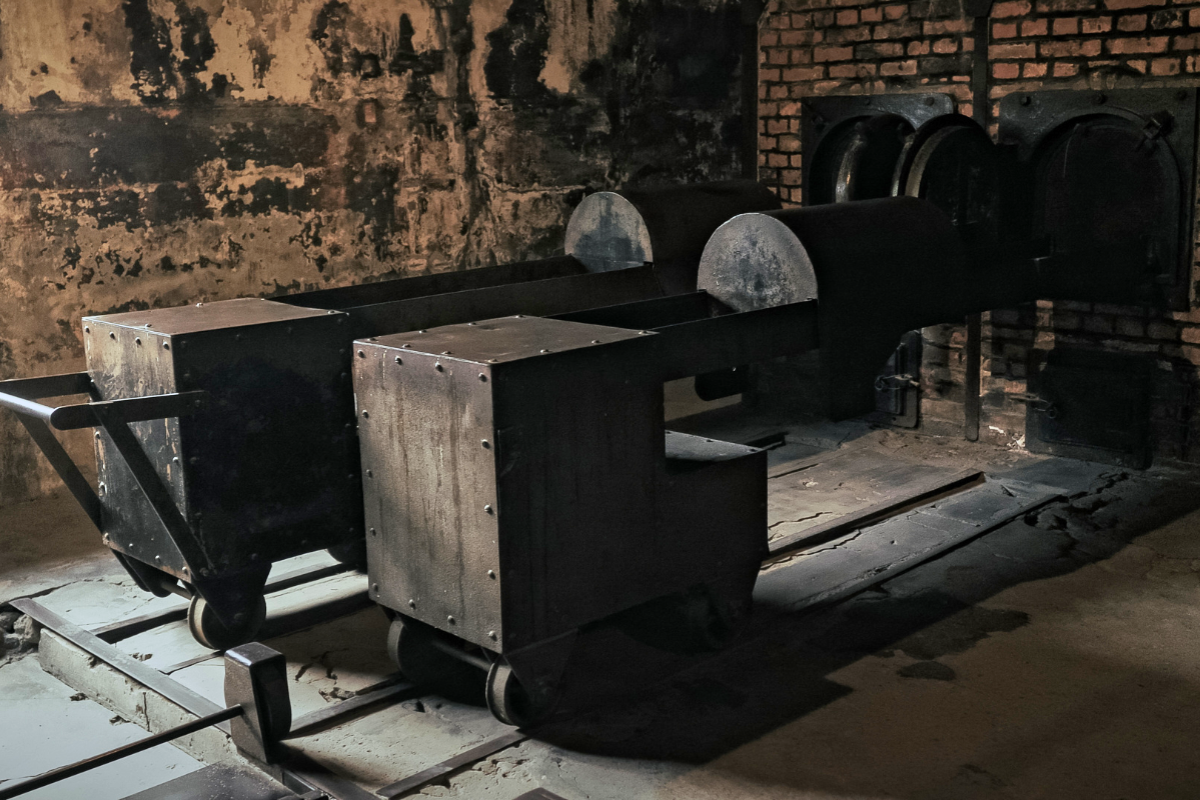 Auschwitz I Crematorium And Camp Equipment Exhibit Preserved crematorium ovens inside Auschwitz I