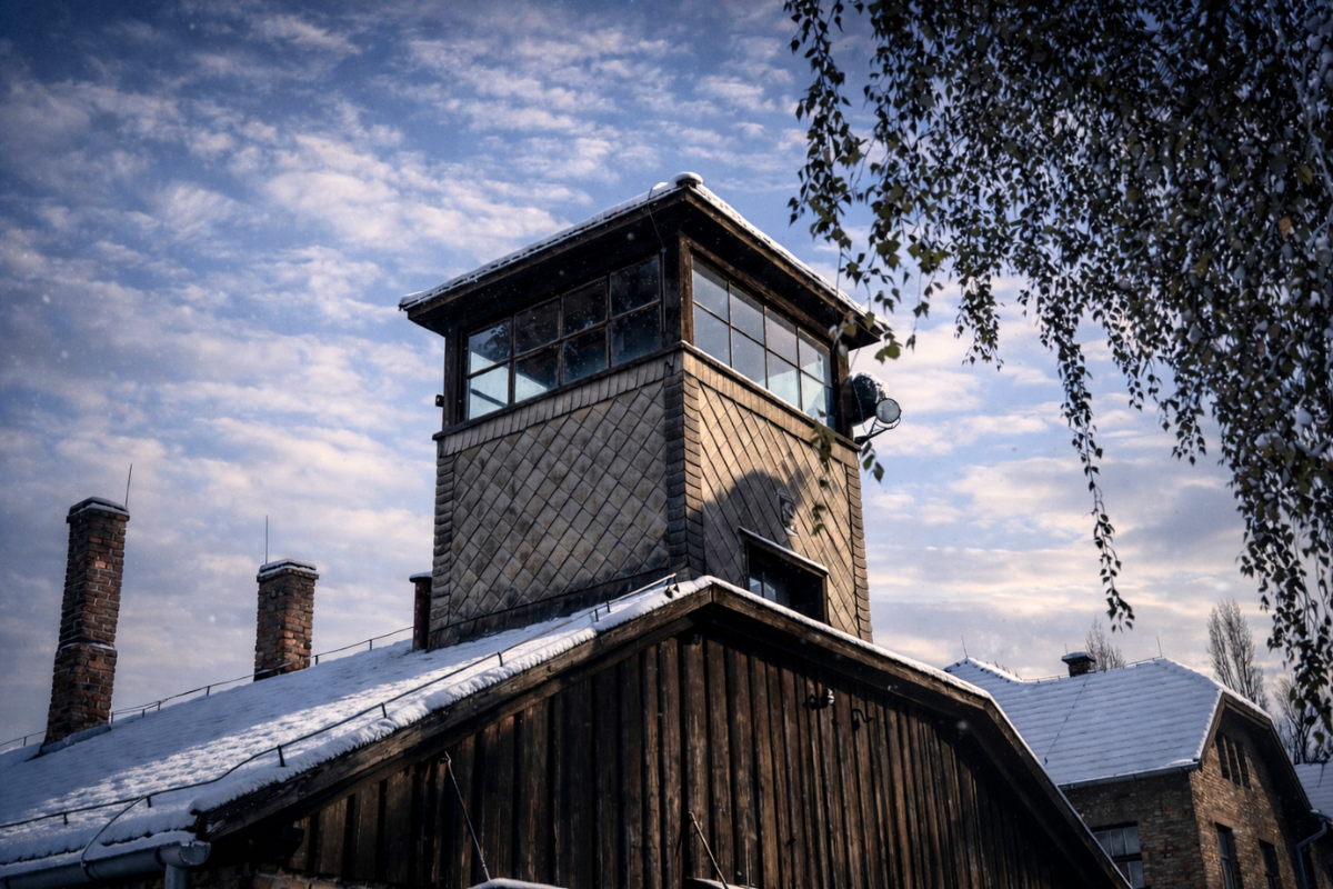 Auschwitz I Guard Tower Close Up Watchtower at Auschwitz II–Birkenau memorial site