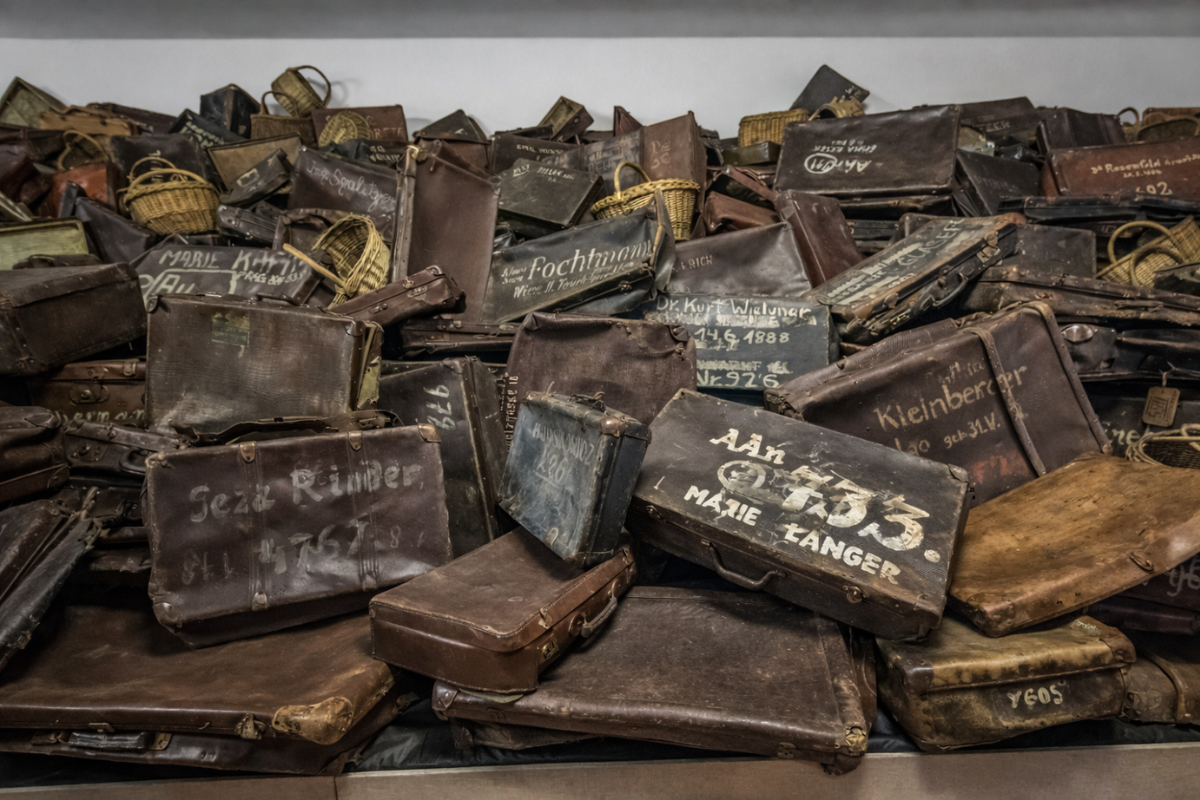 Auschwitz I Museum Suitcases Exhibit Suitcases and personal belongings of Auschwitz prisoners displayed in the museum