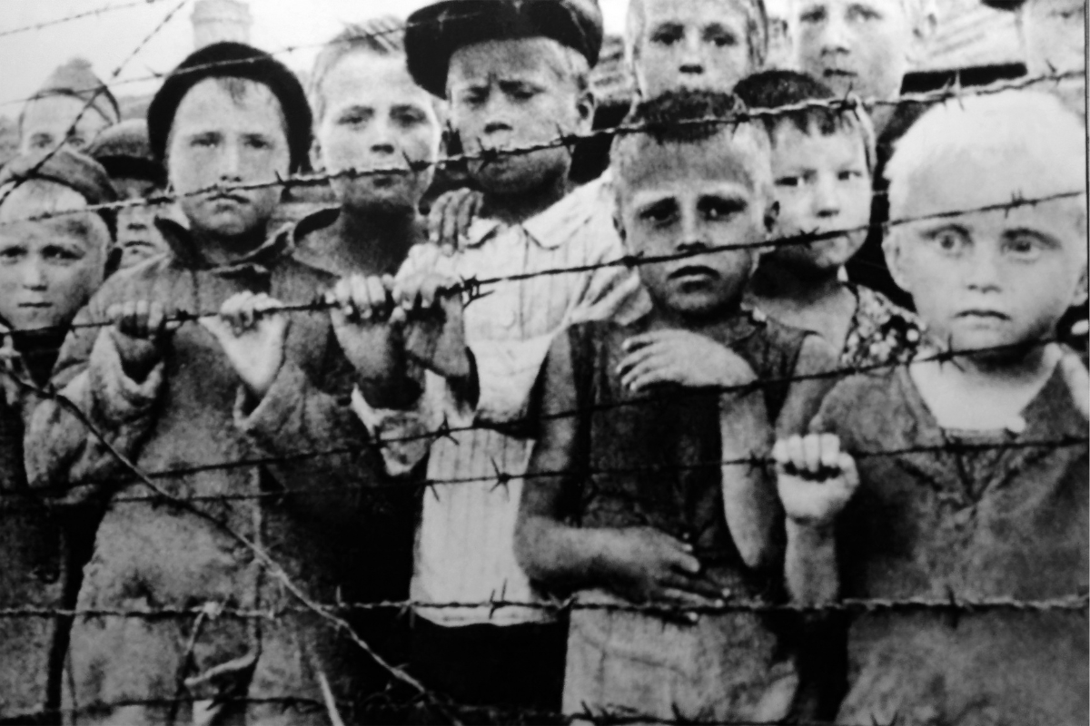 Auschwitz Museum Children Prisoners Historical Photograph Archival photo of children imprisoned at Auschwitz during World War II