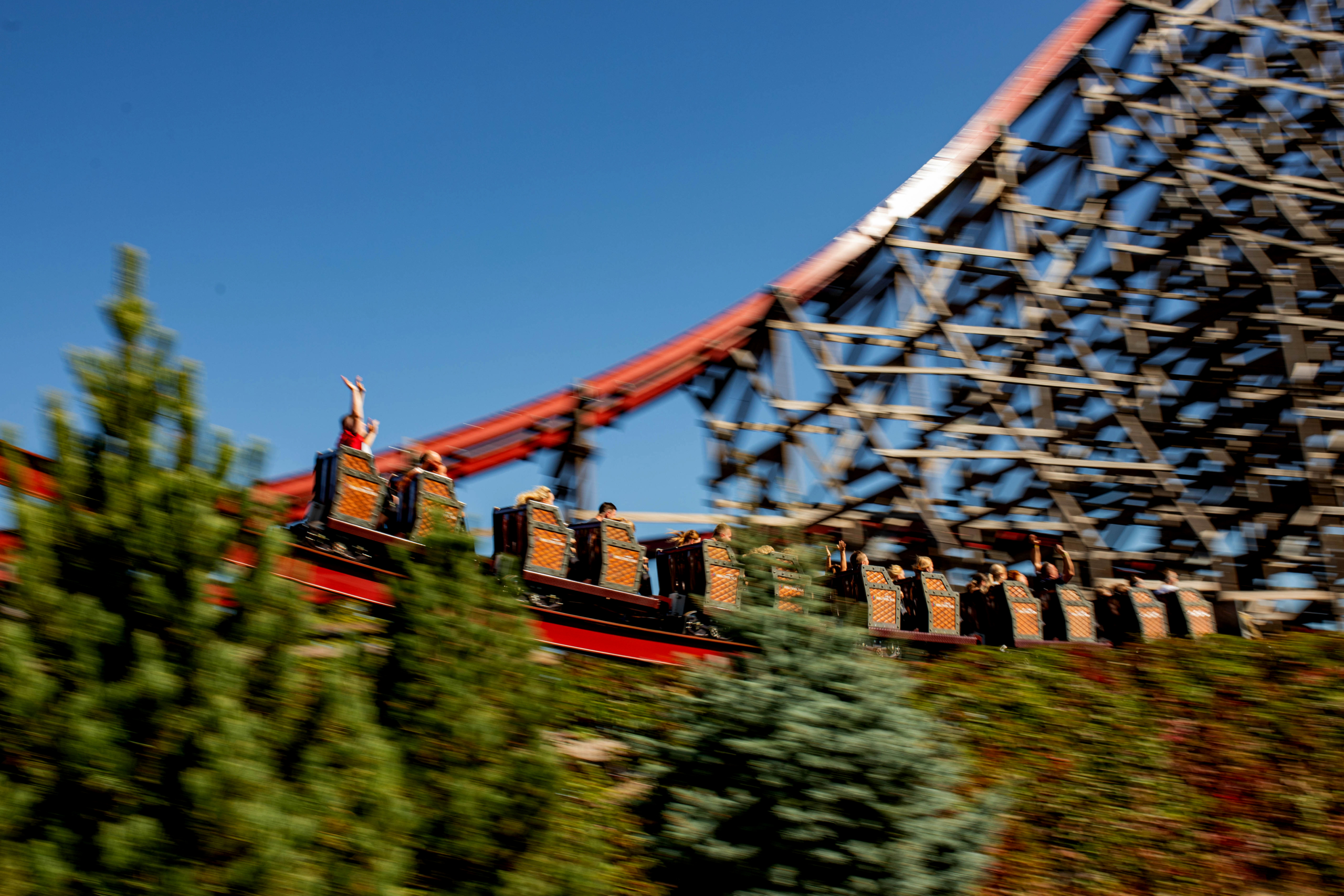 High-speed coaster moment, classic Energylandia shot (KrakowDirect) Fast roller coaster train at Energylandia captured with motion blur for speed effect.